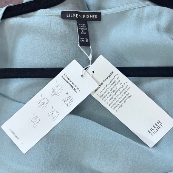 Eileen Fisher Sheer Silk Georgette Wrap Jacket XL Blue Tie Front Cardigan NEW - Picture 8 of 9